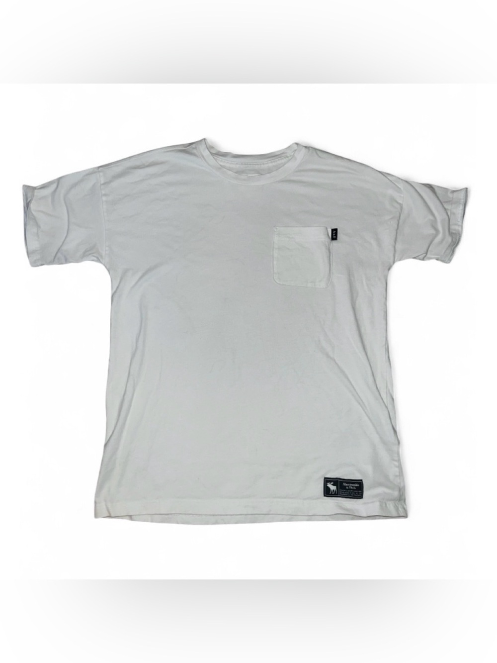 Abercrombie Kids 13/14 White Pocket Tee with Logo Patch